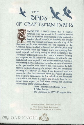 Order Nr. 135697 THE BIRDS OF CRAFTSMAN FARMS. T. Gilbert Pearson