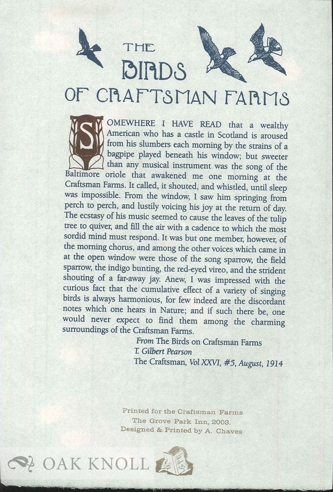 Order Nr. 135697 THE BIRDS OF CRAFTSMAN FARMS. T. Gilbert Pearson.