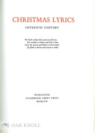 CHRISTMAS LYRICS FIFTEENTH CENTURY.