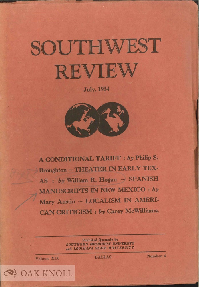 Order Nr. 136090 SOUTHWEST REVIEW: JULY 1934, VOLUME XIX, NUMBER 4