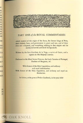 ROYAL COMMENTARIES OF THE INCAS AND GENERAL HISTORY OF PERU. TWO VOLUMES.