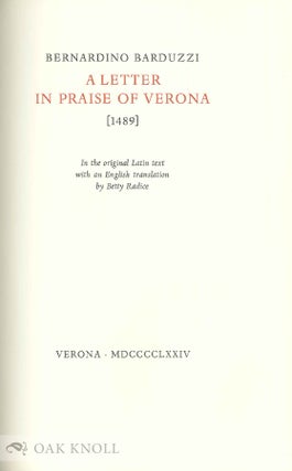 A LETTER IN PRAISE OF VERONA (1489).