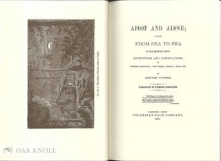 AFOOT AND ALONE, WALK FROM SEA TO SEA; 1868.