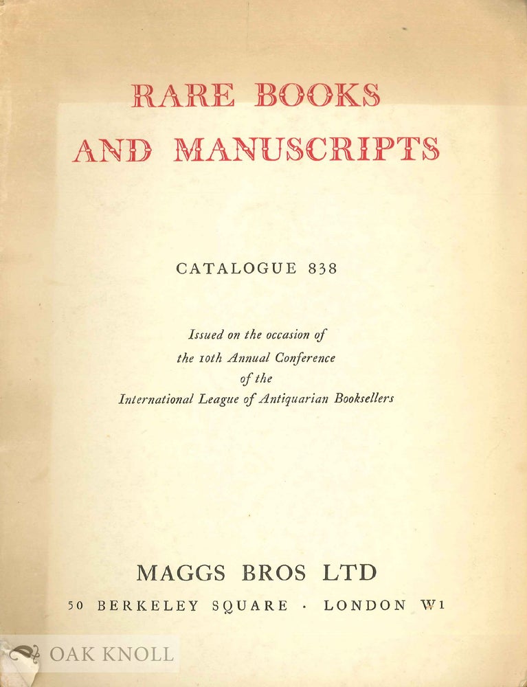 Order Nr. 136524 RARE BOOKS AND MANUSCRIPTS. A SELECTION OF ATTRACTIVE ITEMS FROM VARIOUS DEPARTMENTS. 838.