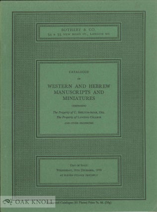 Order Nr. 136617 CATALOGUE OF WESTERN AND HEBREW MANUSCRIPTS AND MINIATURES