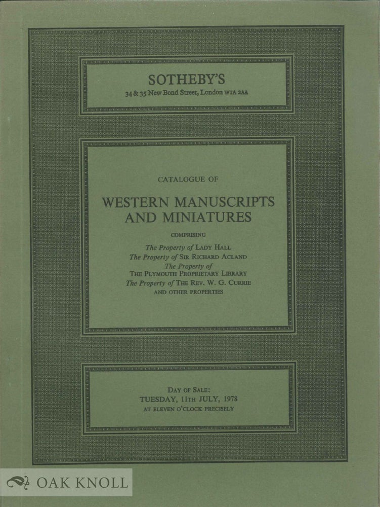 Order Nr. 136622 CATALOGUE OF WESTERN MANUSCRIPTS AND MINIATURES.