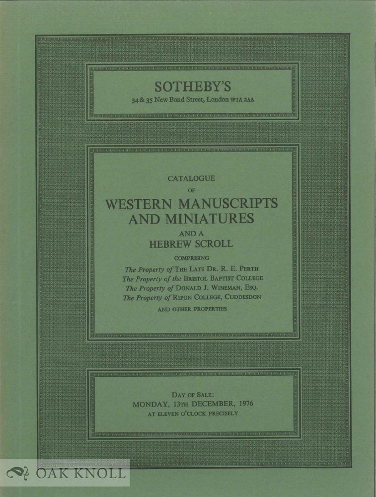 Order Nr. 136623 CATALOGUE OF WESTERN MANUSCRIPTS AND MINIATURES AND A HEBREW SCROLL.