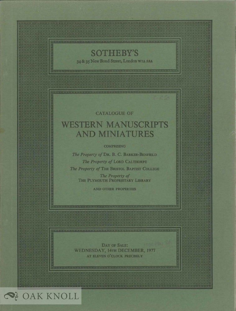 Order Nr. 136624 CATALOGUE OF WESTERN MANUSCRIPTS AND MINIATURE.