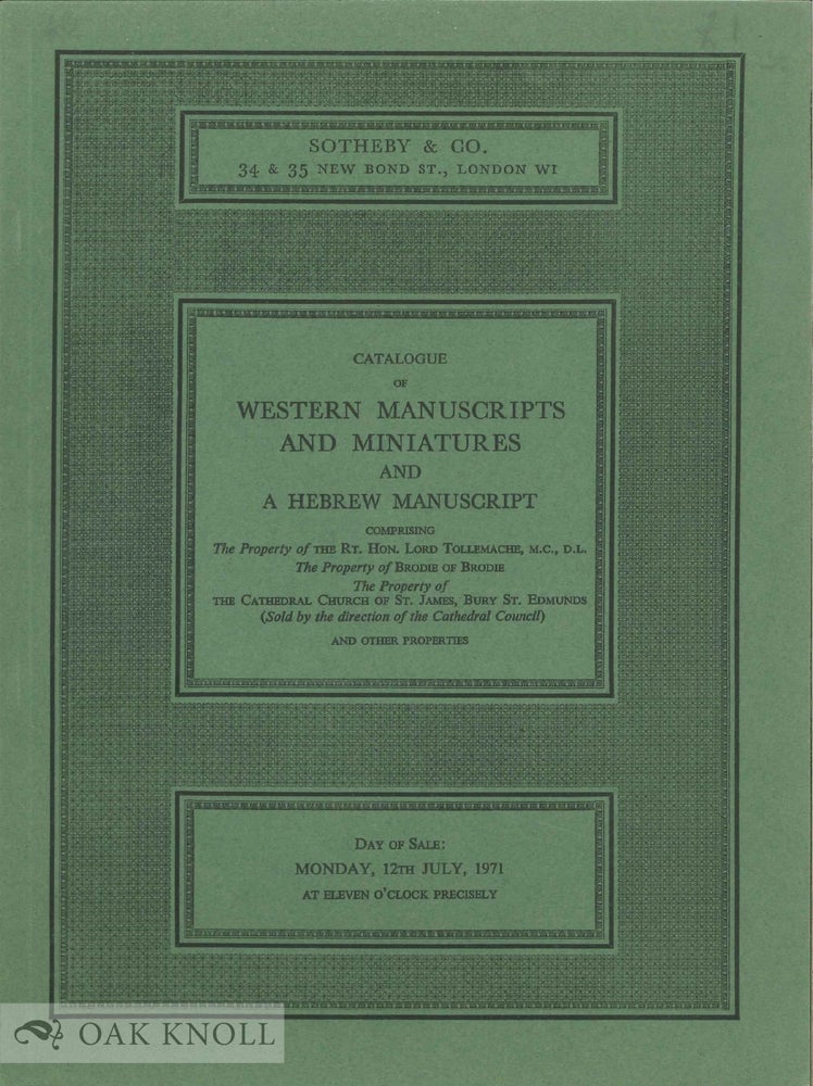 Order Nr. 136626 CATALOGUE OF WESTERN MANUSCRIPTS AND MINIATURES AND A HEBREW MANUSCRIPT.