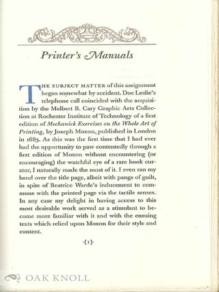 PRINTER'S MANUALS FROM MOXON TO THE PIA.