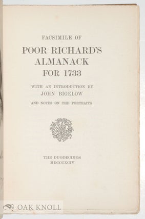Facsimile of Poor Richard's Almanack for 1733.