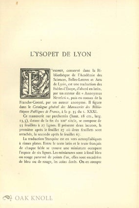 LE YSOPET DE LYON [bound with] PSAUTIER DE JULLY (1 ÈRE MOITIÉ DU XIII È SIÈCLE).