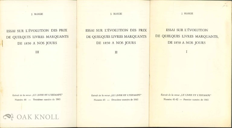 Order Nr. 137035 ESSAI SUR L'ÉVOLUTION DE QUELQUES LIVRES MARQUANTS, DE 1850 A NOS JOURS. J. Blogie, Jeanne.