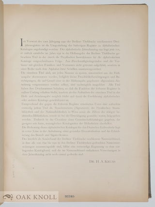 BERLINER TITELDRUCKE. ALPHABETISCHER JAHRESKATALOG A-Z, 1931 - 2 BÄNDE. VERZEICHNIS DER VON DER STAATSBIBLIOTHEK, DEN PREUßISCHEN UNIVERSITÄTSBIBLIOTHEKEN, DEN BIBLIOTHEKEN DER PREUßISCHEN TECHNISCHEN HOCHSCHULEN UND DER NATIONALBIBLIOTHEK IN WIEN ERWORBENEN DRUCKSCHRIFTEN.