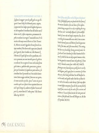 FRANCESCO DA BOLOGNA'S FOREWORD TO CANZONIERE ET TRIOMPHI DI MESSER FRANCESCO PETRARCHA, 1516.