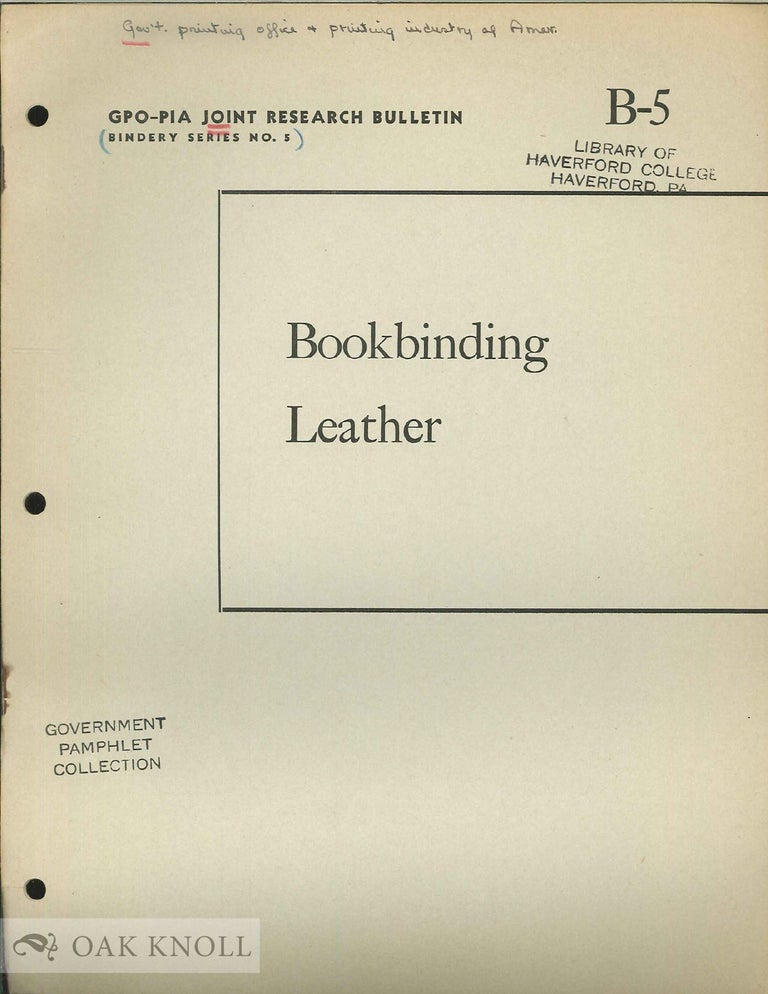 Order Nr. 137168 BOOKBINDING LEATHER. Morris S. Kantrowitz, George G. Groome.