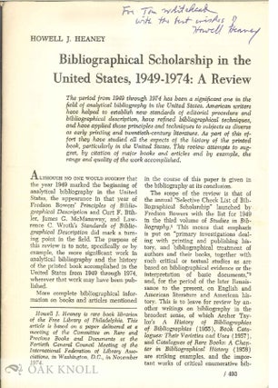 Order Nr. 137196 BIBLIOGRAPHICAL SCHOLARSHIP IN THE UNITED STATES, 1949-1974: A REVIEW. Howell J....