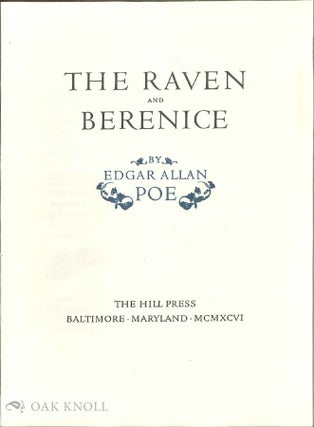 Order Nr. 137822 Prospectus for THE RAVEN AND BERENICE. Edgar Allan Poe