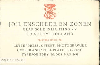 Order Nr. 138211 JOH. ENSCHEDÉ EN ZONEN HAARLEM HOLLAND PRINTERS SINCE 1703