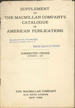 Order Nr. 138240 SUPPLEMENT TO THE MACMILLAN COMPANY'S CATALOGUE OF AMERICAN PUBLICATIONS