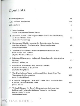 BOOKS BETWEEN EUROPE AND THE AMERICAS: CONNECTIONS AND COMMUNITIES 1620-1860.
