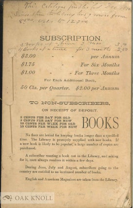 Order Nr. 138565 WILSON'S CIRCULATING LIBRARY. PHILADELPHIA - CATALOGUE, 1880