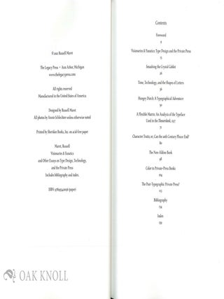VISIONARIES & FANATICS: AND OTHER ESSAYS ON TYPE DESIGN, TECHNOLOGY, & THE PRIVATE PRESS.