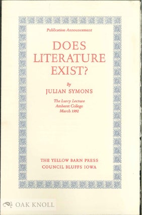 Order Nr. 138764 Prospectus for DOES LITERATURE EXIST? Julian Symons