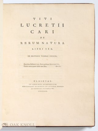 TITI LUCRETII CARI DE RERUM NATURA LIBRI SEX EX EDITIONE THOMAE CREECH.