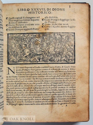 DIONE HISTORICO DELLE GUERRE & FATTI DE ROMANI: TRADOTTO DI GRECO IN LINGUA VULGARE PER M. NICOLO LEONICENO.