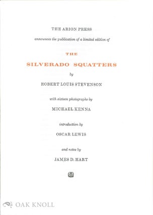 Order Nr. 139451 THE Prospectus for SILVERADO SQUATTERS. Robert Louis Stevenson