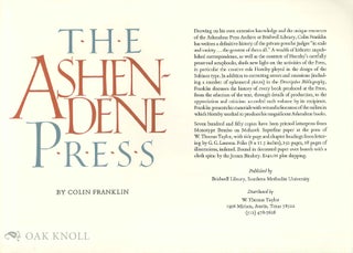Order Nr. 139570 Prospectus for THE ASHENDENE PRESS. Colin Franklin