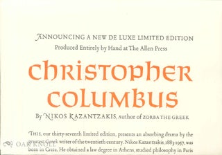 Order Nr. 139645 Prospectus for CHRISTOPHER COLUMBUS. Nikos Kazantzakis