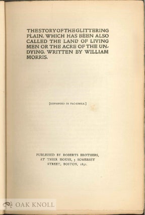 Order Nr. 139757 STORY OF THE GLITTERING PLAIN WHICH HAS BEEN ALSO CALLED THE LAND OF LIVING MEN...