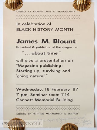 Order Nr. 139963 Poster announcing JAMES M. BLOUNT talk