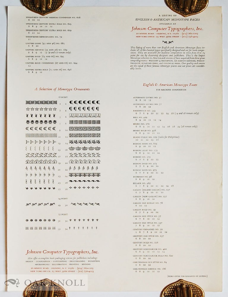 Specimen sheet for JOHNSON COMPUTER TYPOGRAPHERS
