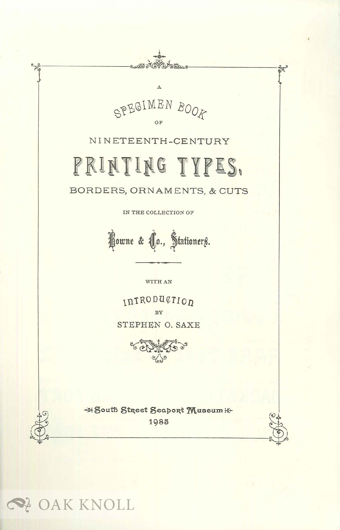 Prospectus for SPECIMEN BOOK OF NINETEENTH-CENTURY PRINTING TYPES