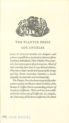 Order Nr. 140233 THE PLANTIN PRESS OF SAUL AND LILLIAN MARKS