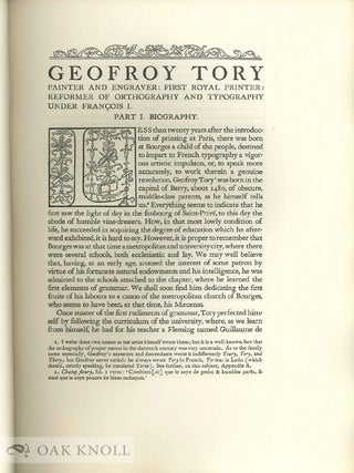 GEOFROY TORY, PAINTER AND ENGRAVER: FIRST ROYAL PRINTER: REFORMER OF ORTHOGRAPHY AND TYPOGRAPHY UNDER FRANCOIS I., AN ACCOUNT OF HIS LIFE AND WORKS.