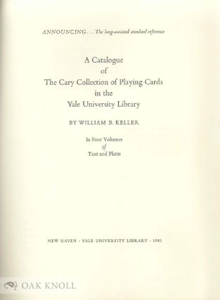 Order Nr. 140420 Prospectus for A CATALOGUE OF THE CARY COLLECTION OF PLAYING CARDS IN THE YALE...