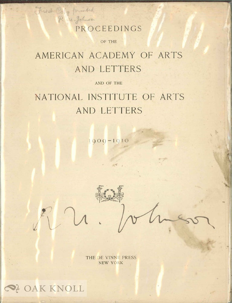Order Nr. 141024 PROCEEDINGS OF THE AMERICAN ACADEMY AND THE NATIONAL INSTITUTE OF ARTS AND LETTERS. Robert Underwood Johnson.