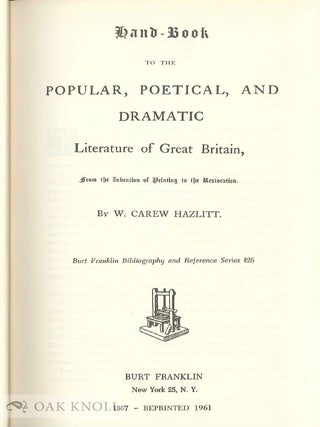 BIBLIOGRAPHY OF EARLY ENGLISH LITERATURE, IN EIGHT VOLUMES.
