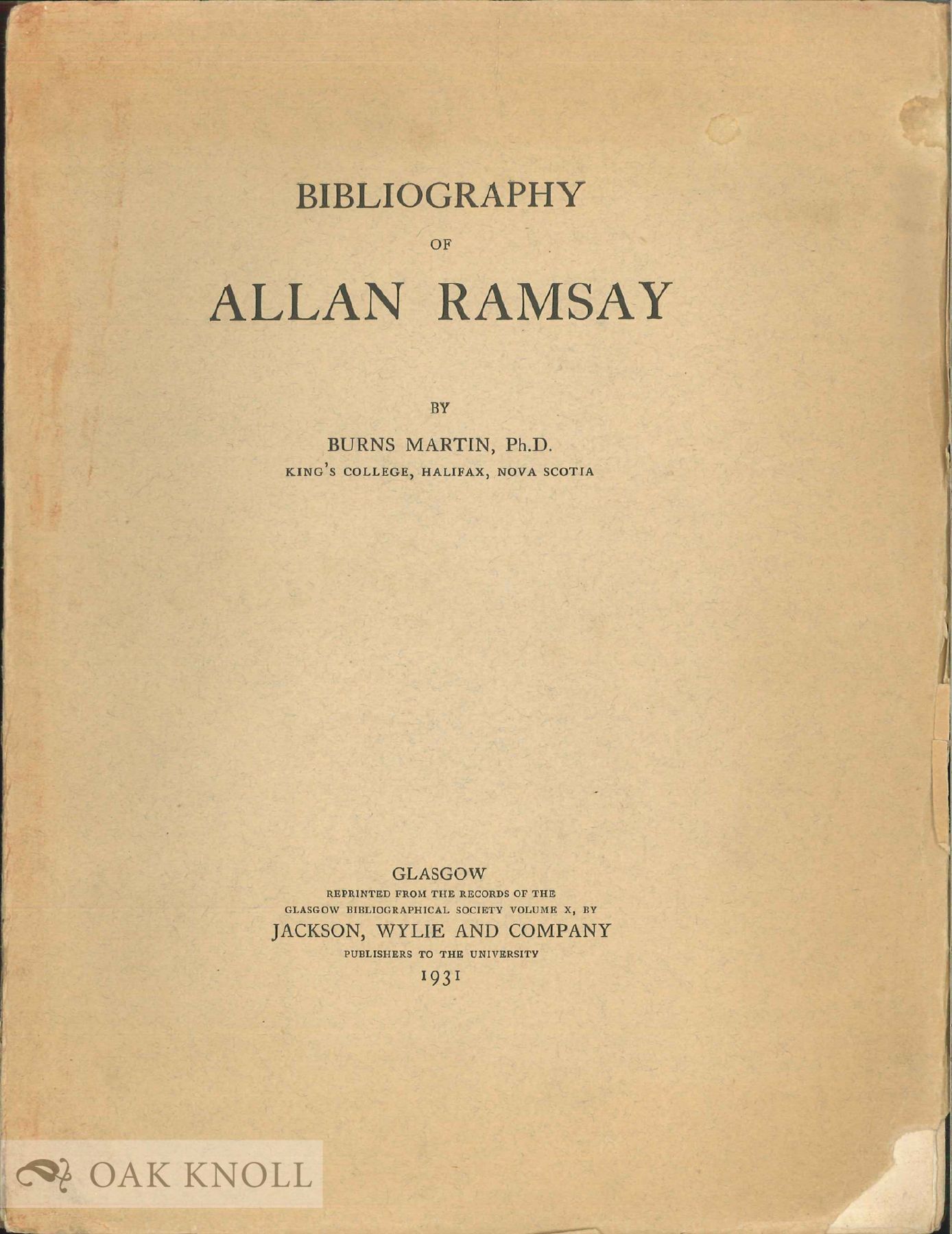 BIBLIOGRAPHY OF ALLAN RAMSAY | Burns Martin