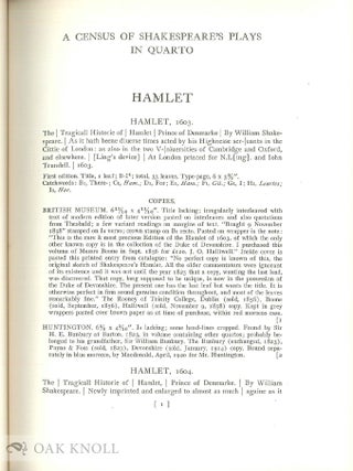 CENSUS OF SHAKESPEARE'S PLAYS IN QUARTO 1594-1709. Revised and Extended by Henrietta C. Bartlett.