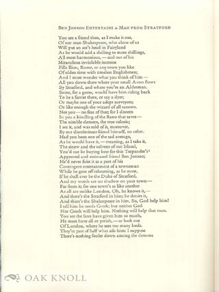 BEN JONSON ENTERTAINS A MAN FROM STRATFORD & OTHER POEMS.