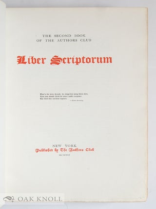 LIBER SCRIPTORUM, THE SECOND BOOK OF THE AUTHORS CLUB.