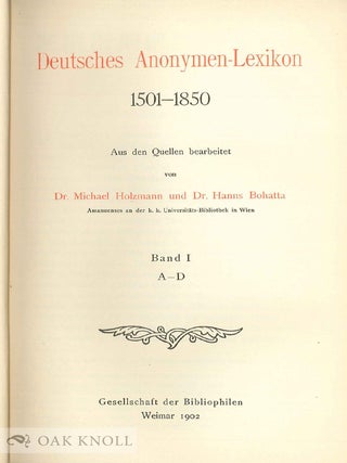 DEUTSCHES ANONYMEN-LEXIKON, 1501-1850.