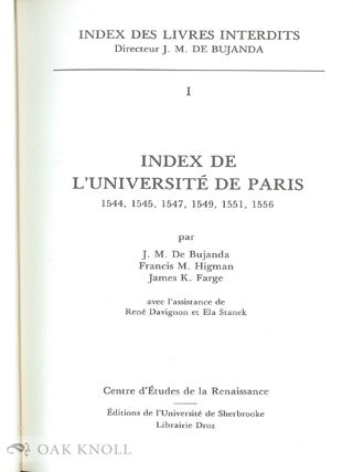 INDEX DE L'UNIVERSITÉ DE PARIS, 1544, 1545, 1547, 1549, 1551, 1556