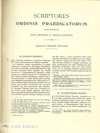 SCRIPTORES ORDINIS PRAEDICATORUM RECENSITI NOTISQUE HISTORICIS ET CRITICS ILLUSTRATI (with) SCRIPTORES ORDINIS PRAEDICATORUM RECENSITI NOTIS ETC., AD ANNUM 1700 (1700-1750). SIX VOLUMES IN TOTAL.