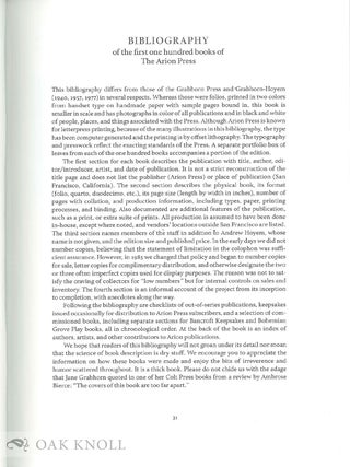 BIBLIOGRAPHY OF THE ARION PRESS: THE FIRST ONE HUNDRED BOOKS.